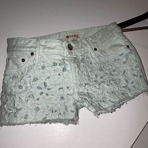 Roxy Light Green Floral Jean Shorts